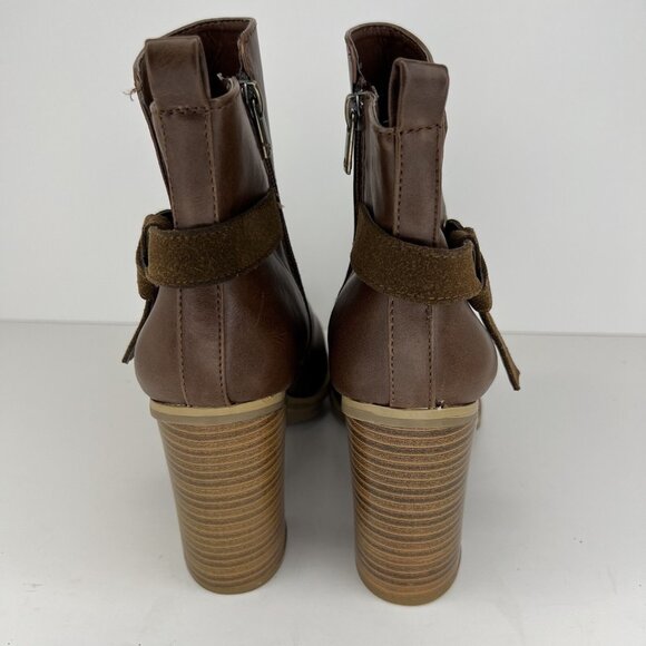 A+ Ellen Chestnut Brown Ankle Boots Womens Size 11 Block Heels Zippered Closure - Picture 4 of 10